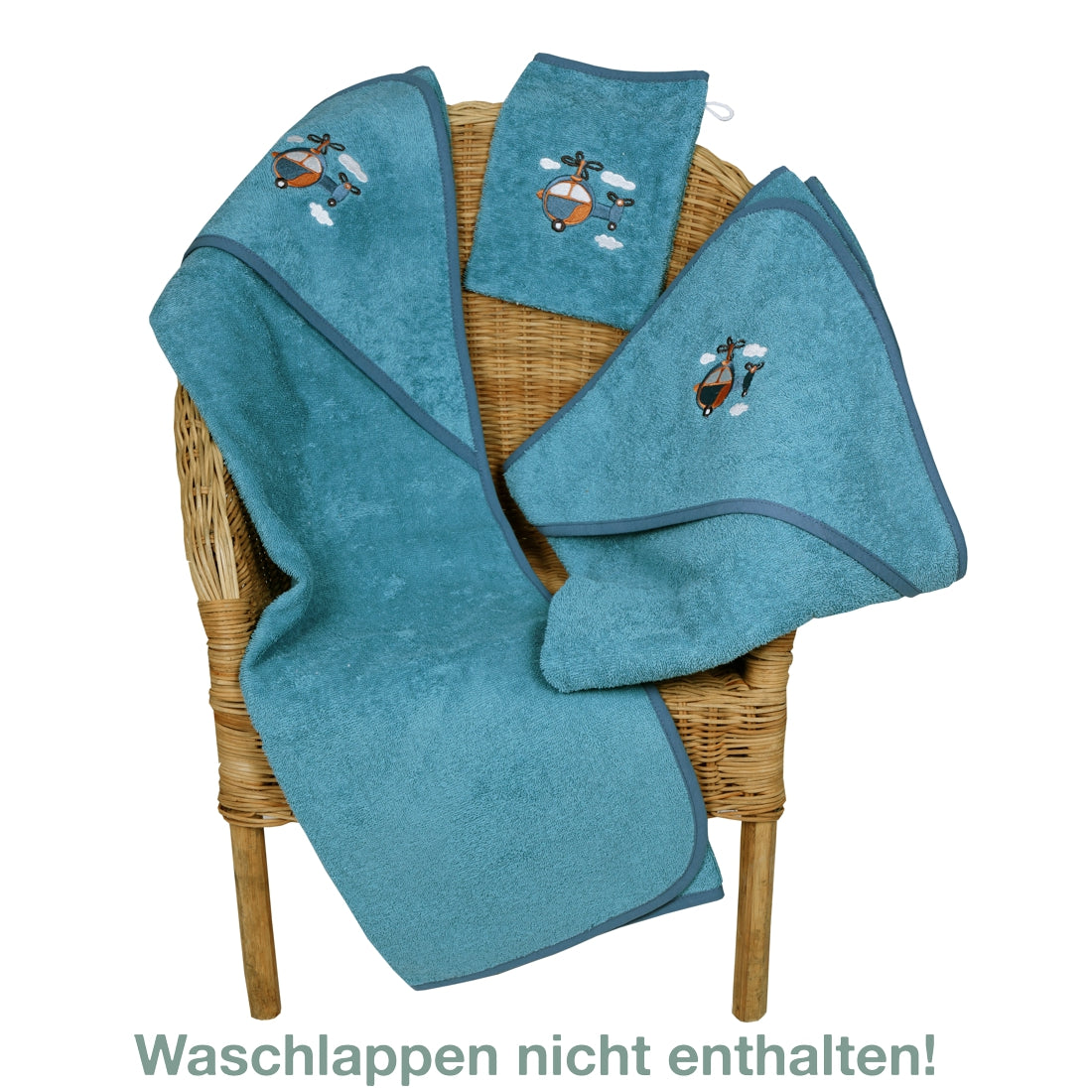 Detailansicht Hubschrauber Kapuzenhandtuch mit Namen