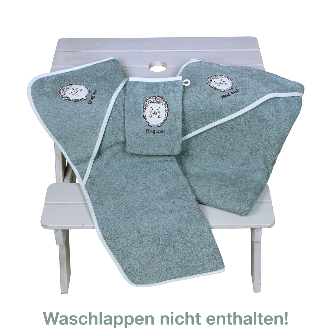 Igel blau Kapuzenhandtuch ganze Ansicht mit Namen bestickt