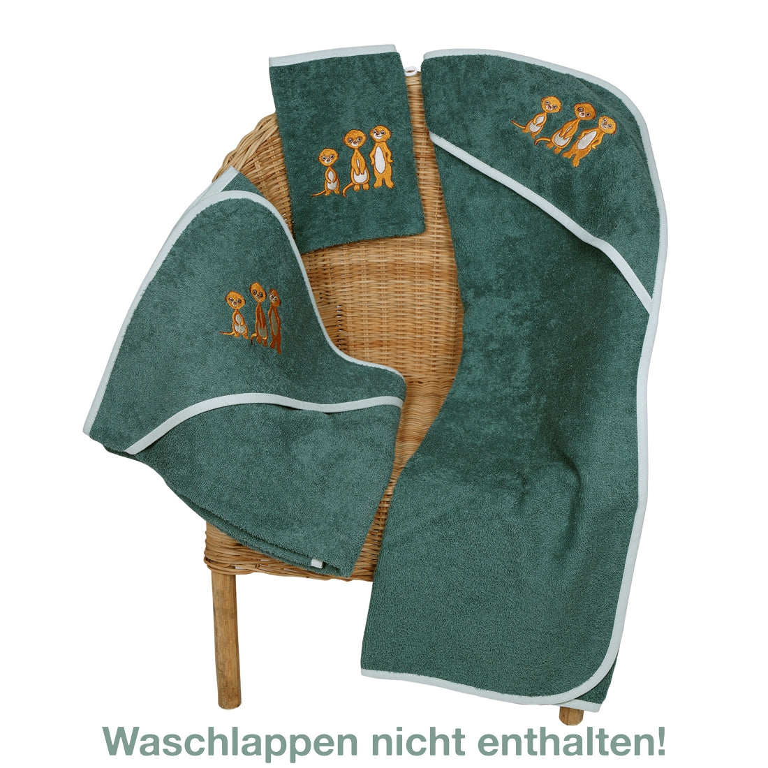ganze Ansicht Kapuzenhandtuch Erdmännchen mit Namen bestickt