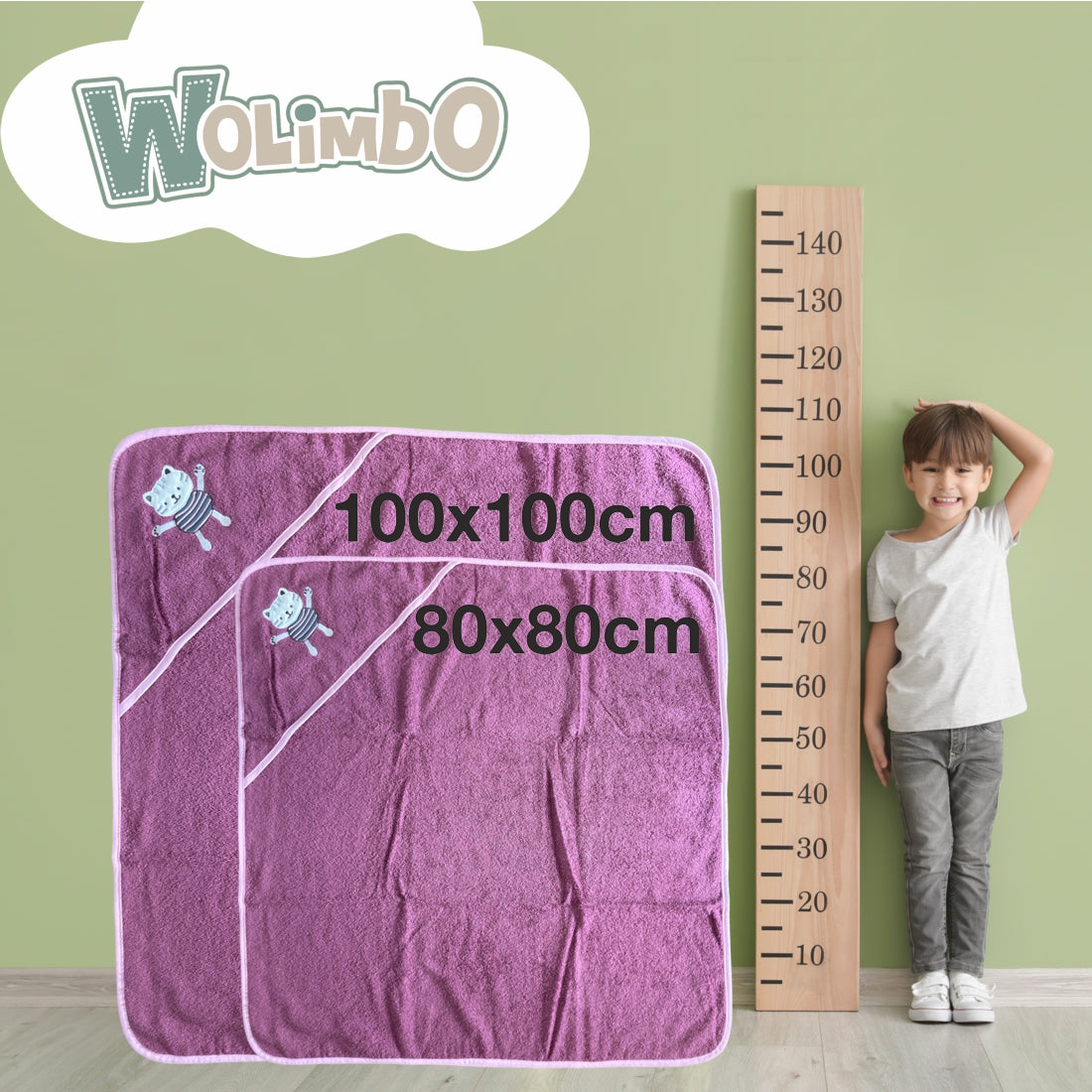Größenvergleich Kapuzenhandtuch mit Namen Katzen-Motiv mauve