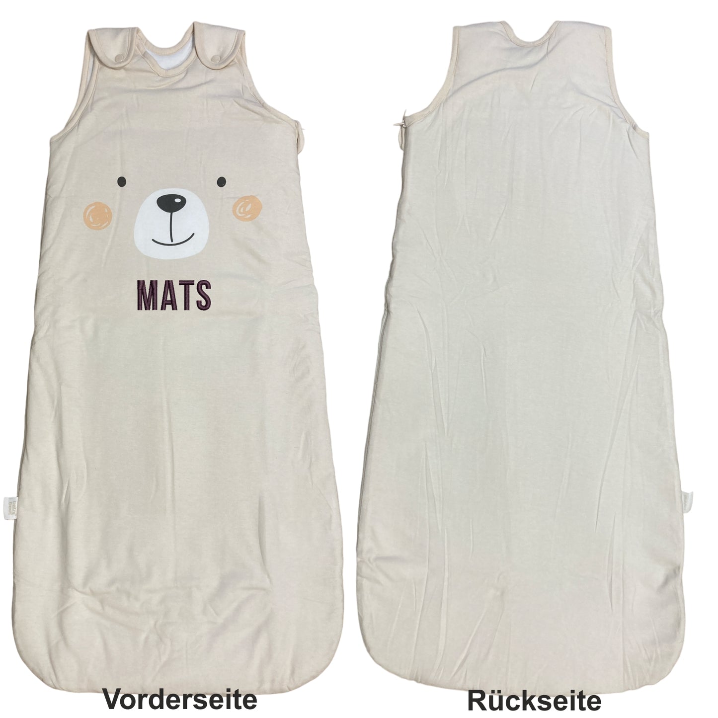 Vorder- und Rückseite vom Schlafsack mit Namen Motiv Little Bear