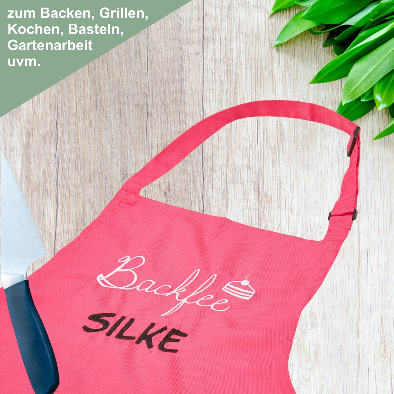 Beispiel pinke Kochschürze mit Backfee Motiv