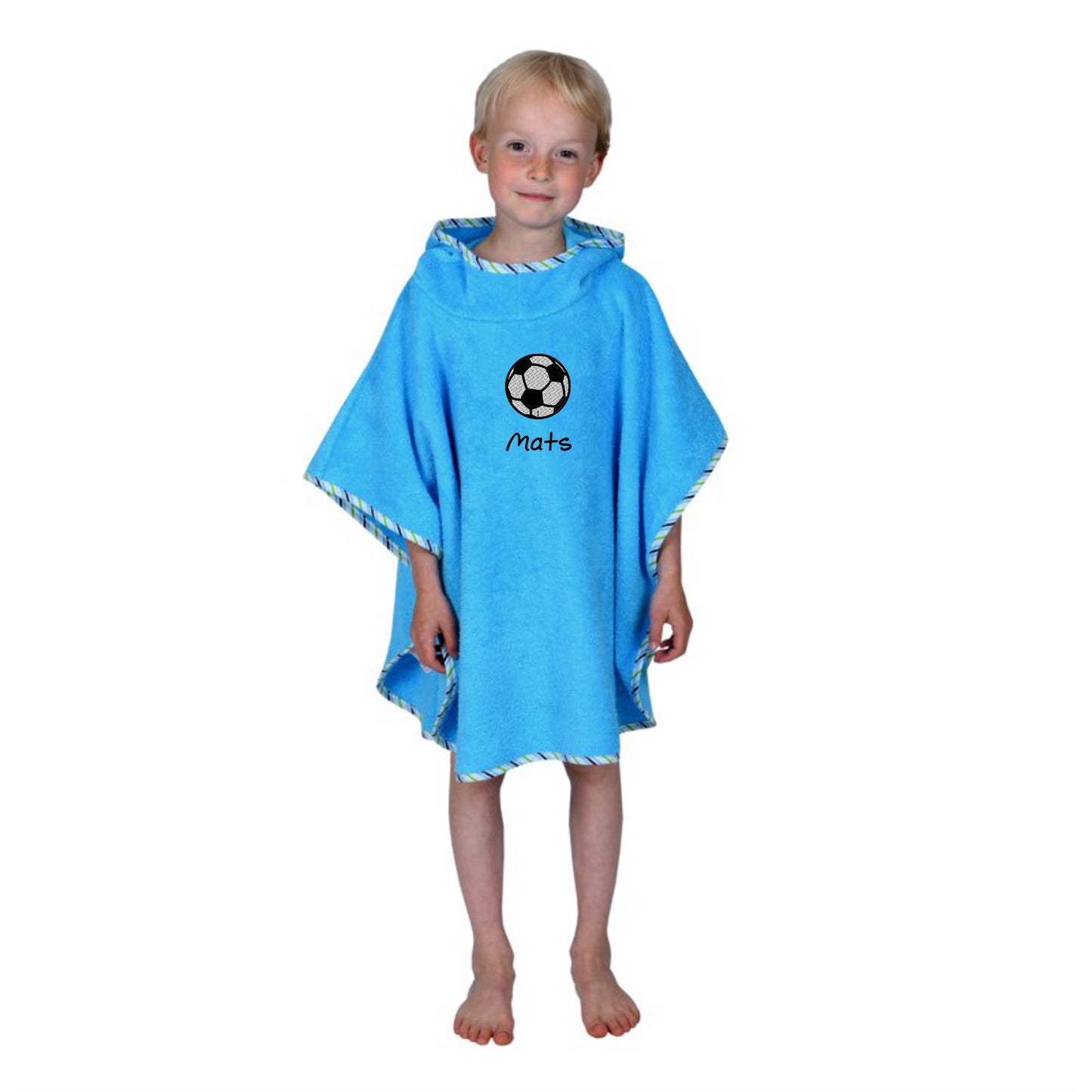 Badeponcho aqua-petrol mit Namen und Motiv bestickt