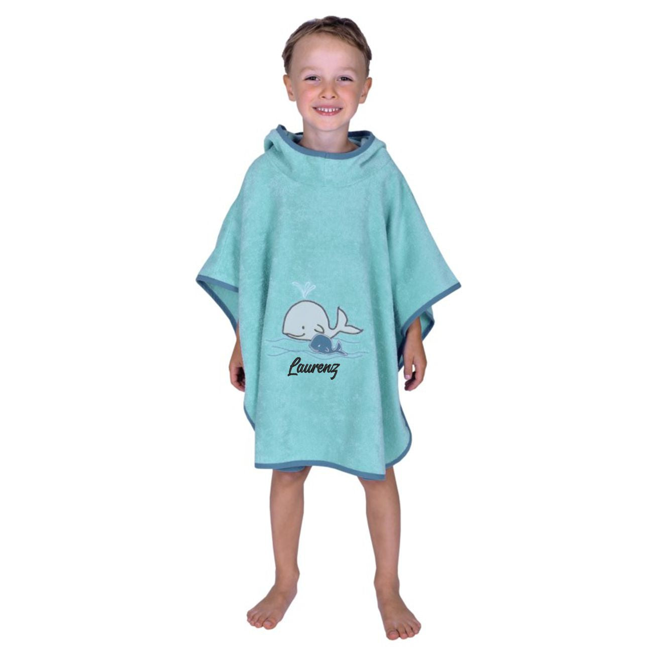 Badeponcho Wal Motiv Bio-Baumwolle mit Namen