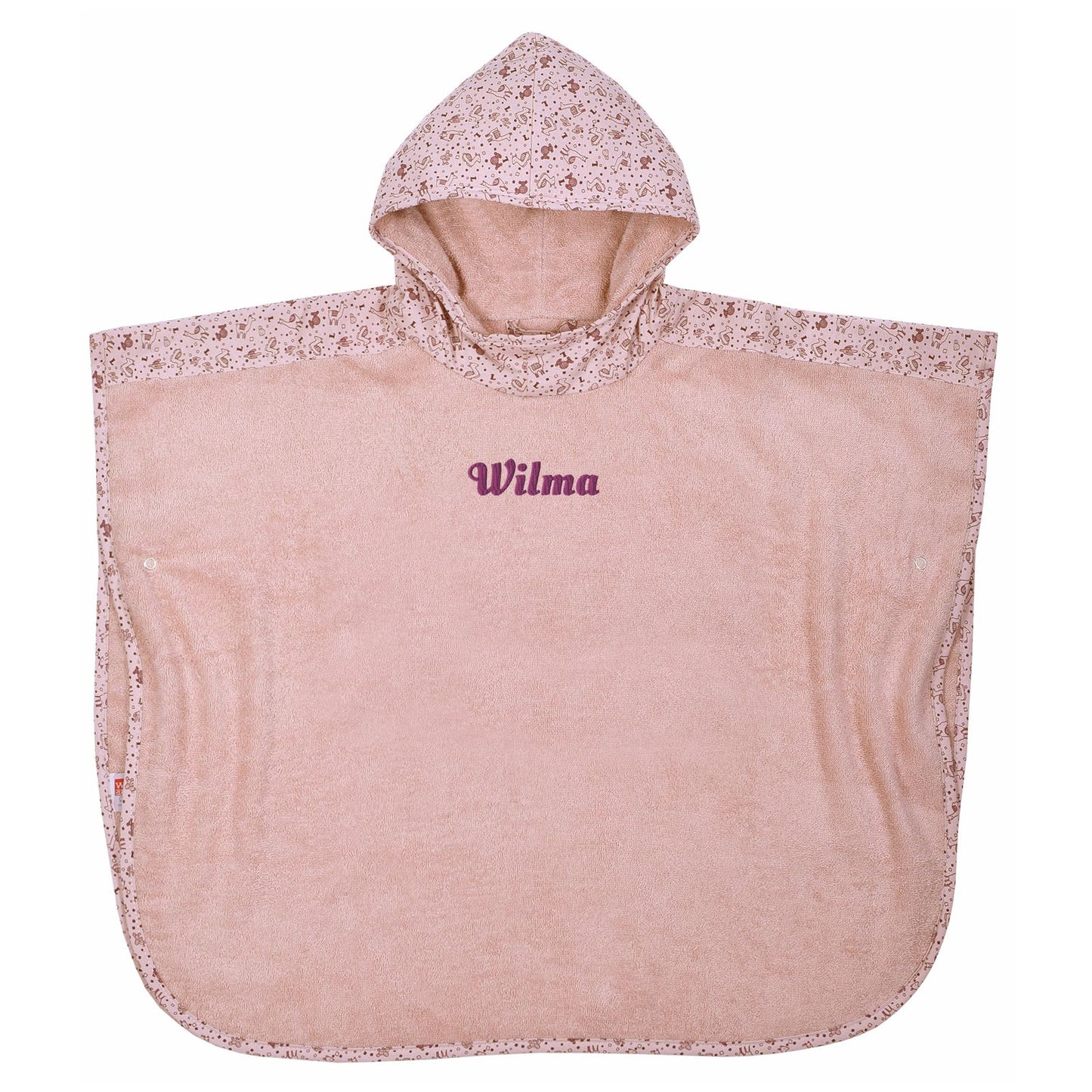 Wolimbo Duo Badeponcho mit Namen altrosa Lama-Motiv