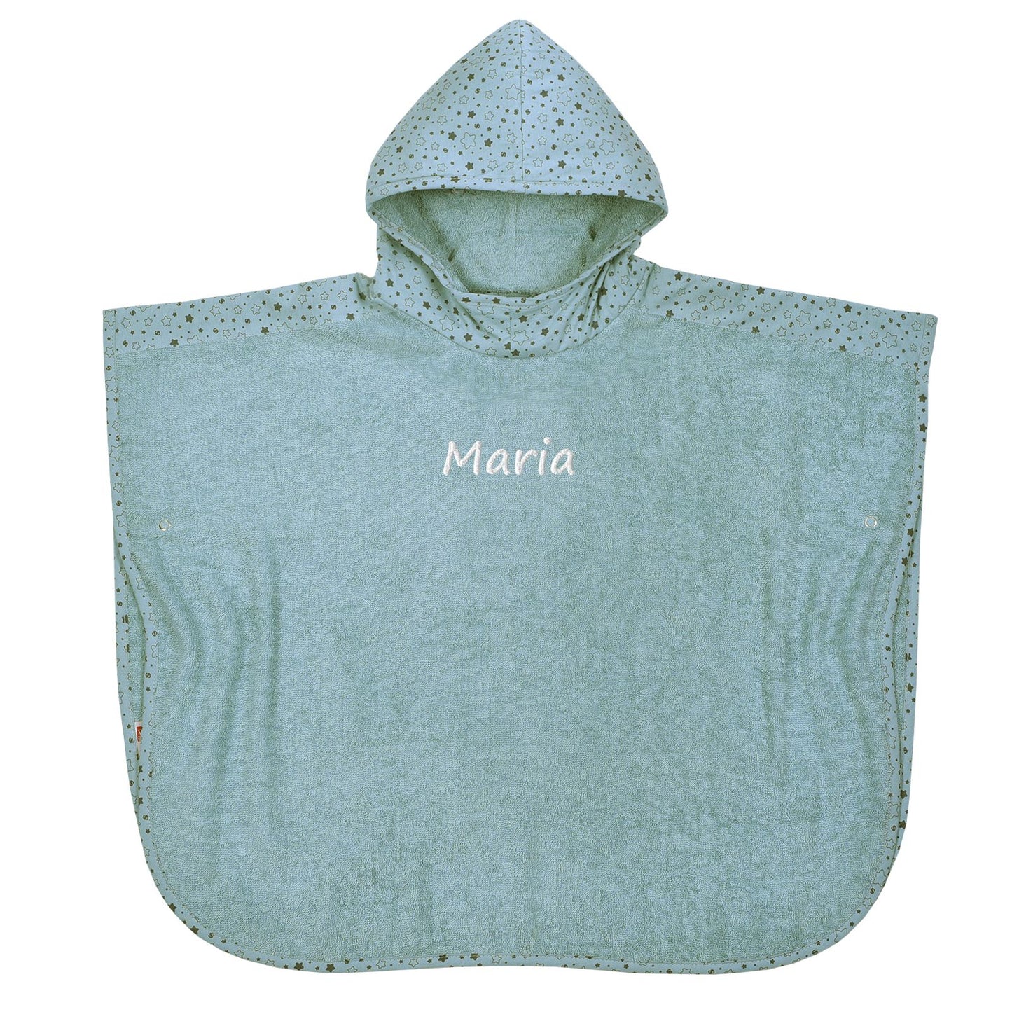 Kinder DUO Badeponcho mit Sterne Motiv und Namen eisblau