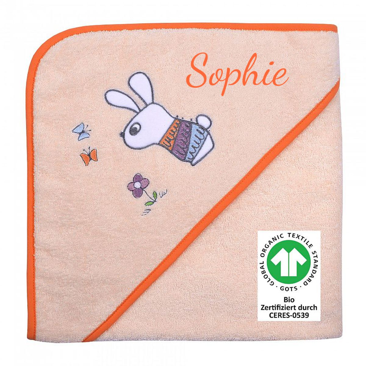 Bio Babyhandtuch mit Namen Hase
