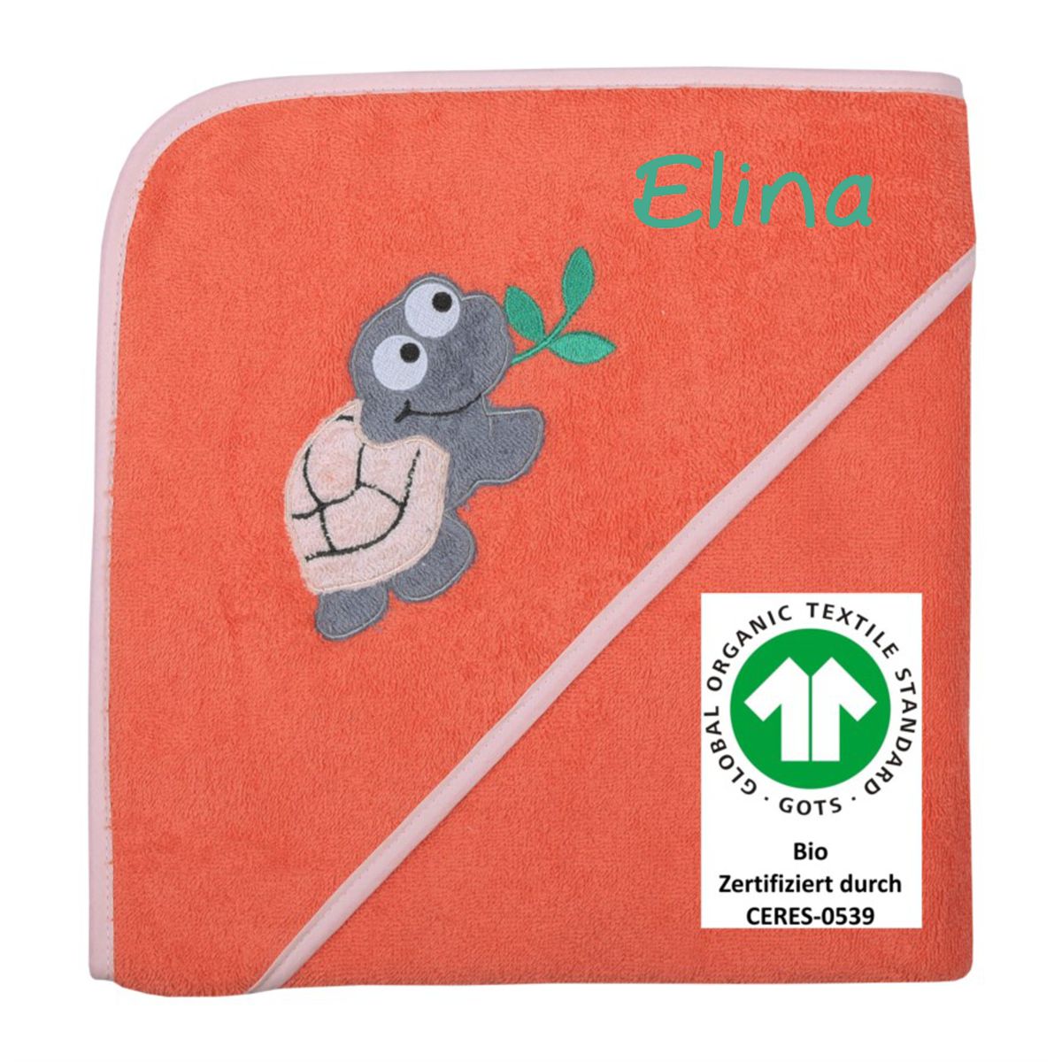 Babyhandtuch lachs Schildkröte mit Namen