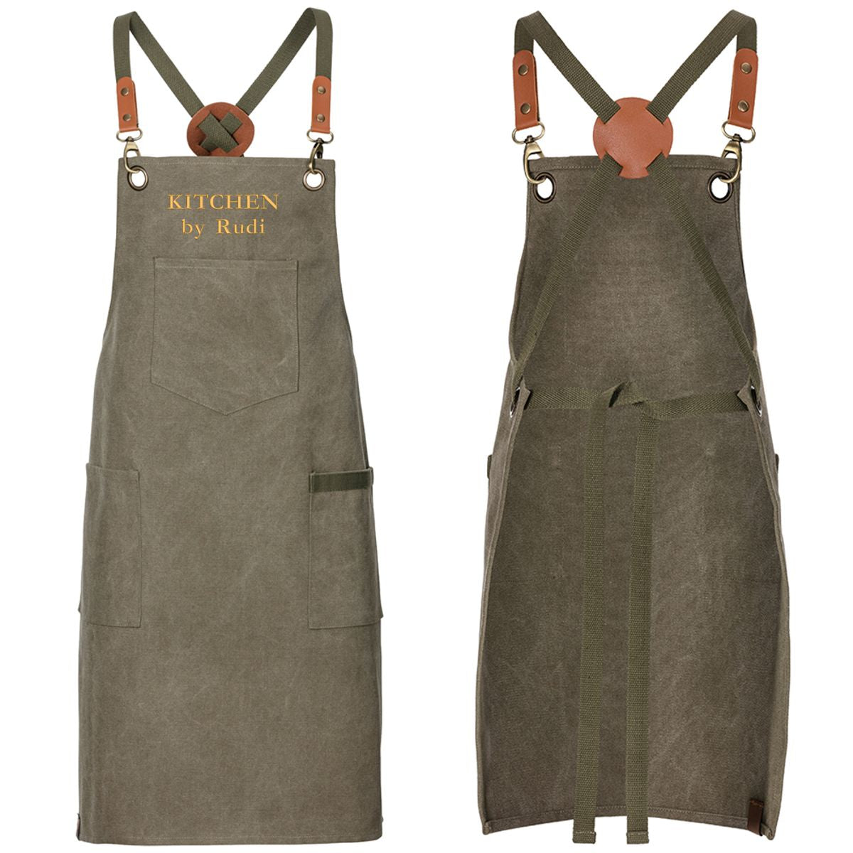 Canvas Schürze für Grill und Kochen mit Namen olive