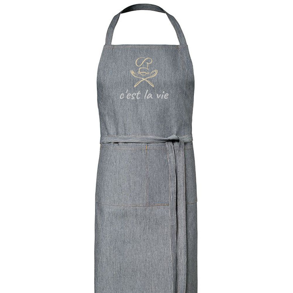 Jeanslook graphite Schürze mit Namen bestickt