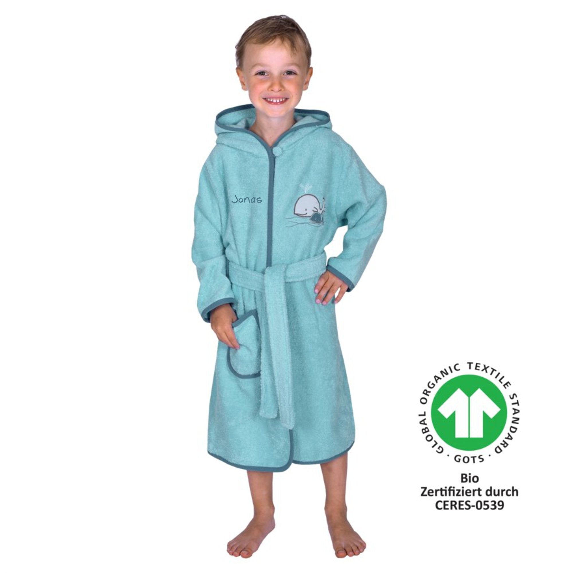 Kinderbademäntel - Kinder Badeponchos für Kinder Kinderbademantel WAL-Motiv und Namen bestickt – wolimbo