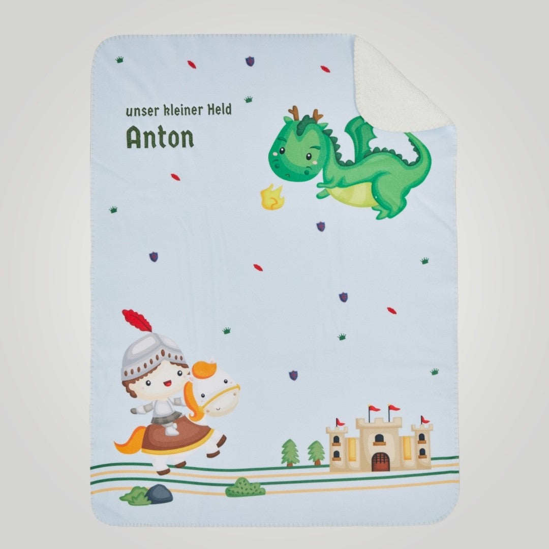 Ritter und Drachen Babydecke DUO mit Namen bestickt