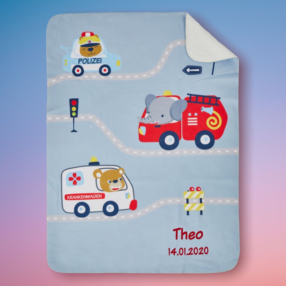 Kinderdecke mit Namen Feuerwehr Motiv