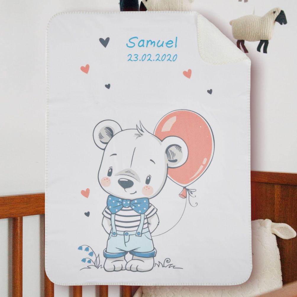 Babydecke mit Namen DUO mit Knuddelbär