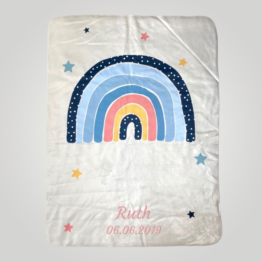 Duo Babydecke Regenbogen mit Namen bestickt