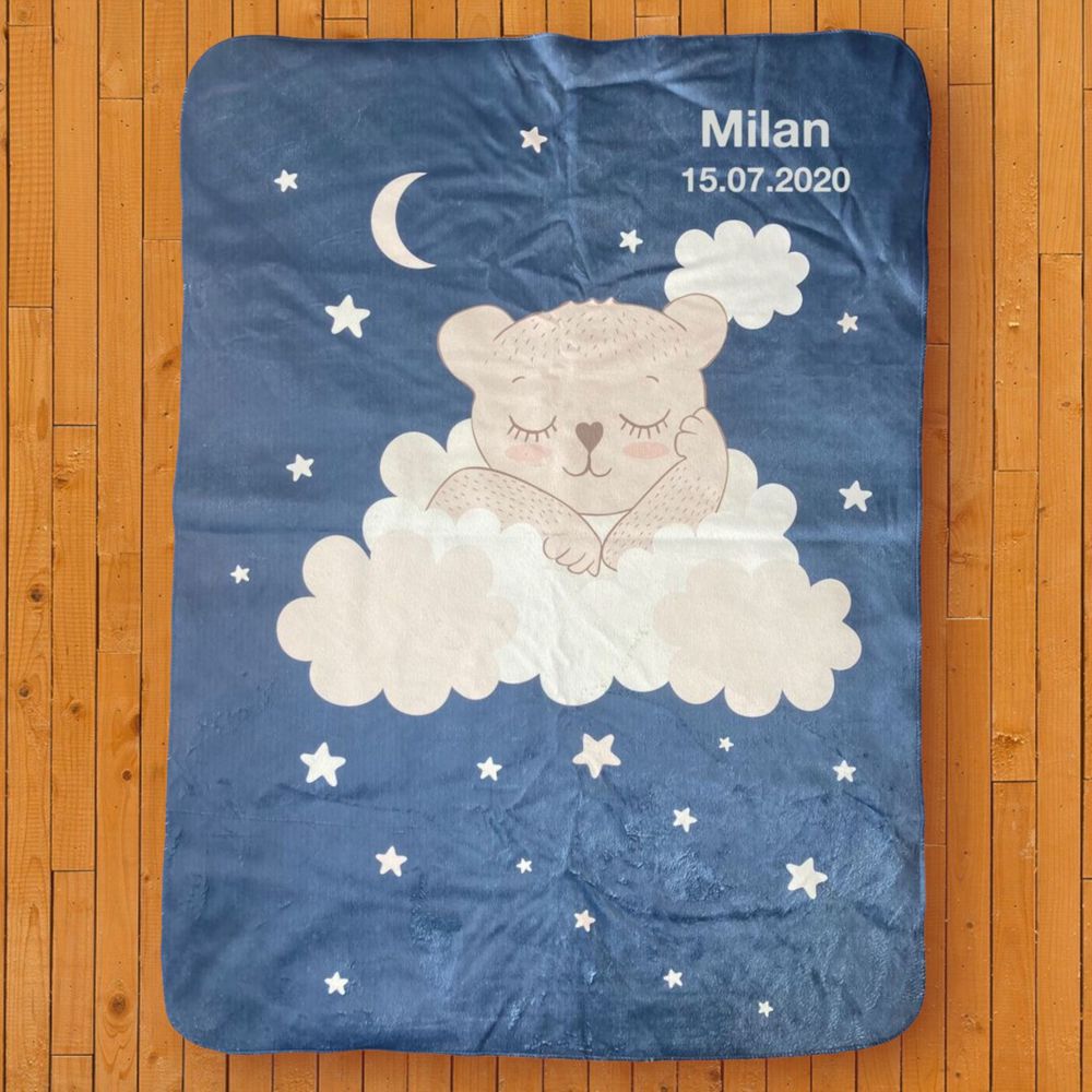 Bärchen auf Wolke Babydecke mit Namen
