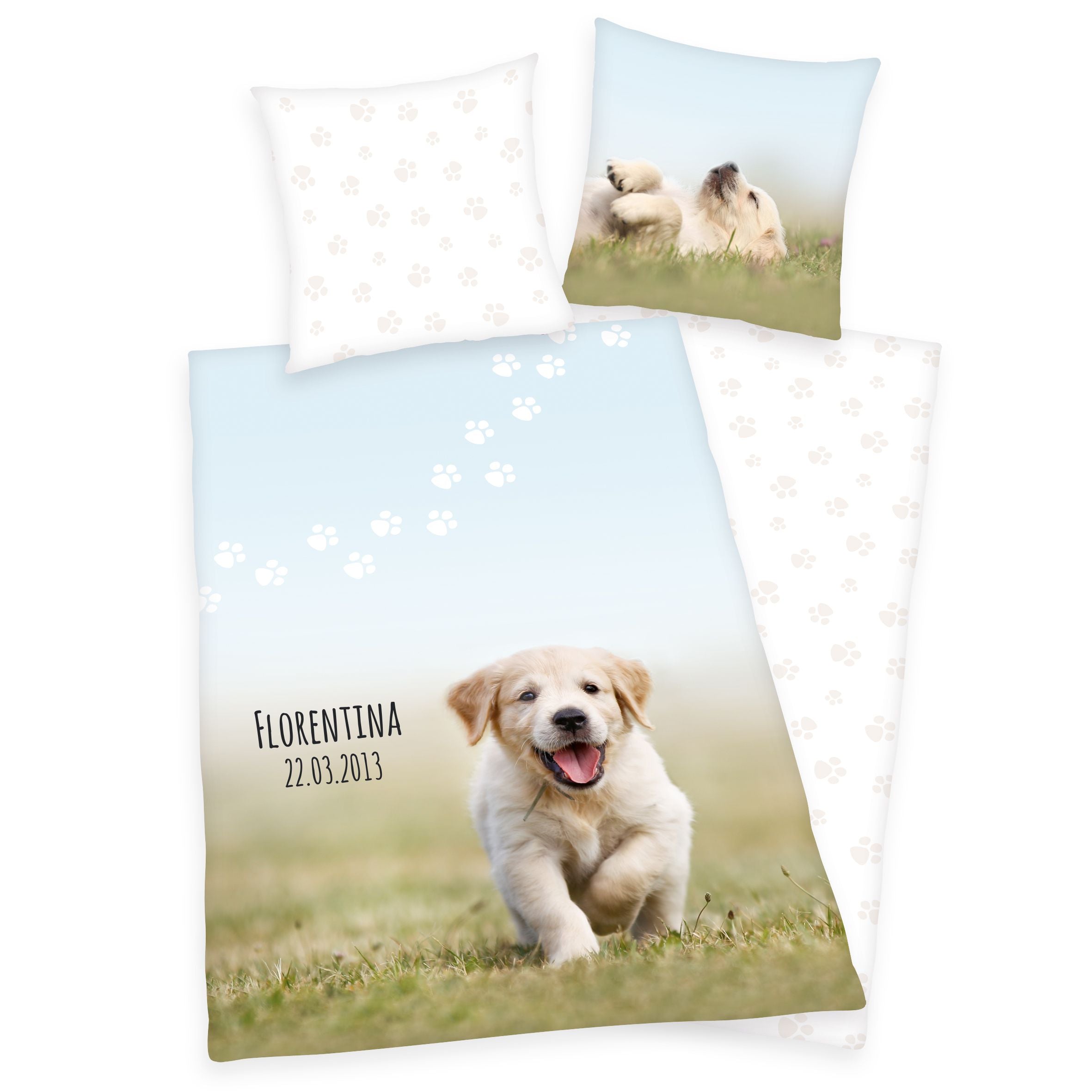 150x200cm Hunde Welpen Bettwäsche mit Namen bestickt – wolimbo