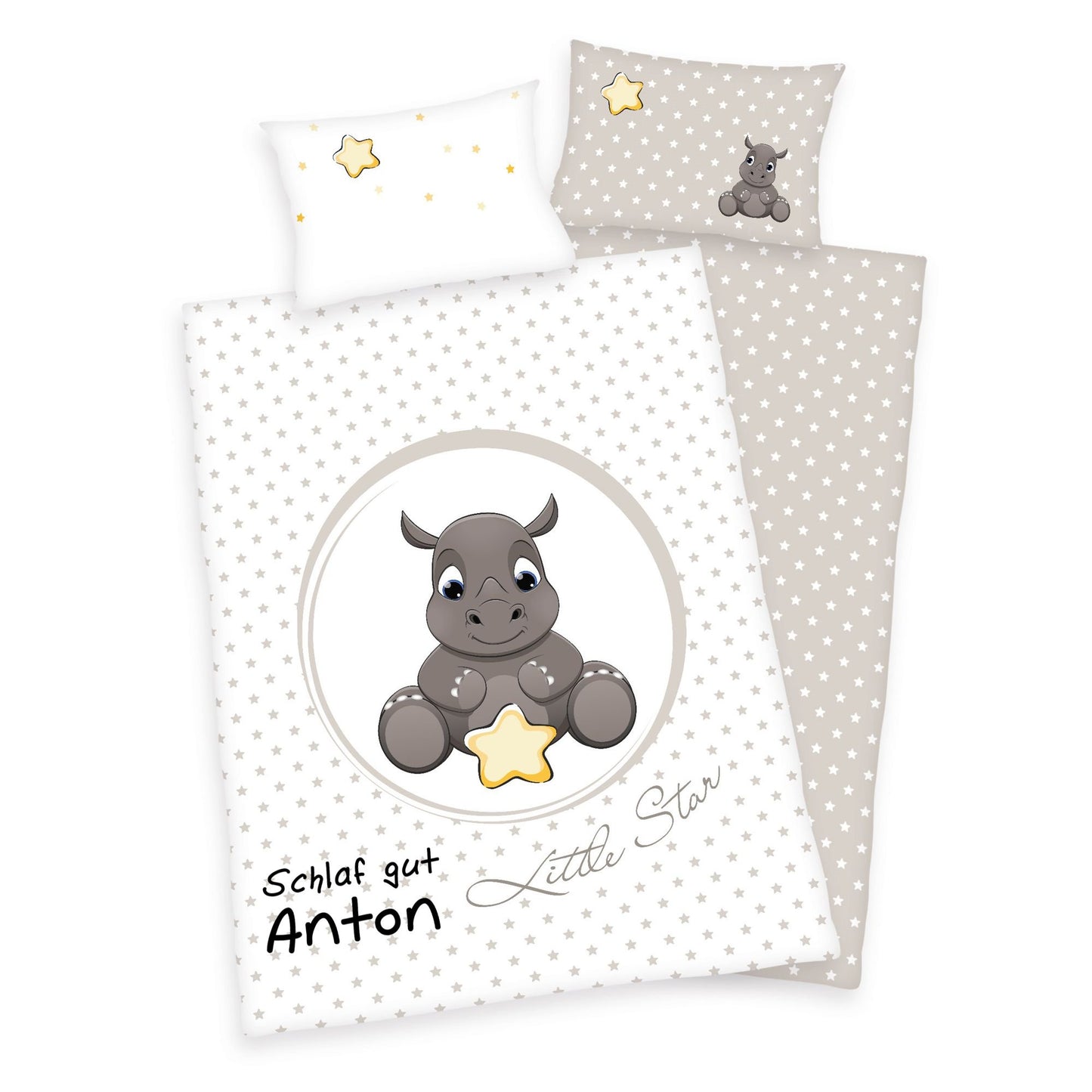 Bettwäsche Nashorn mit Namen bestickt