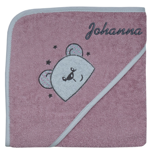 Kapuzenhandtuch rosa Maulwurf mit Namen bestickt