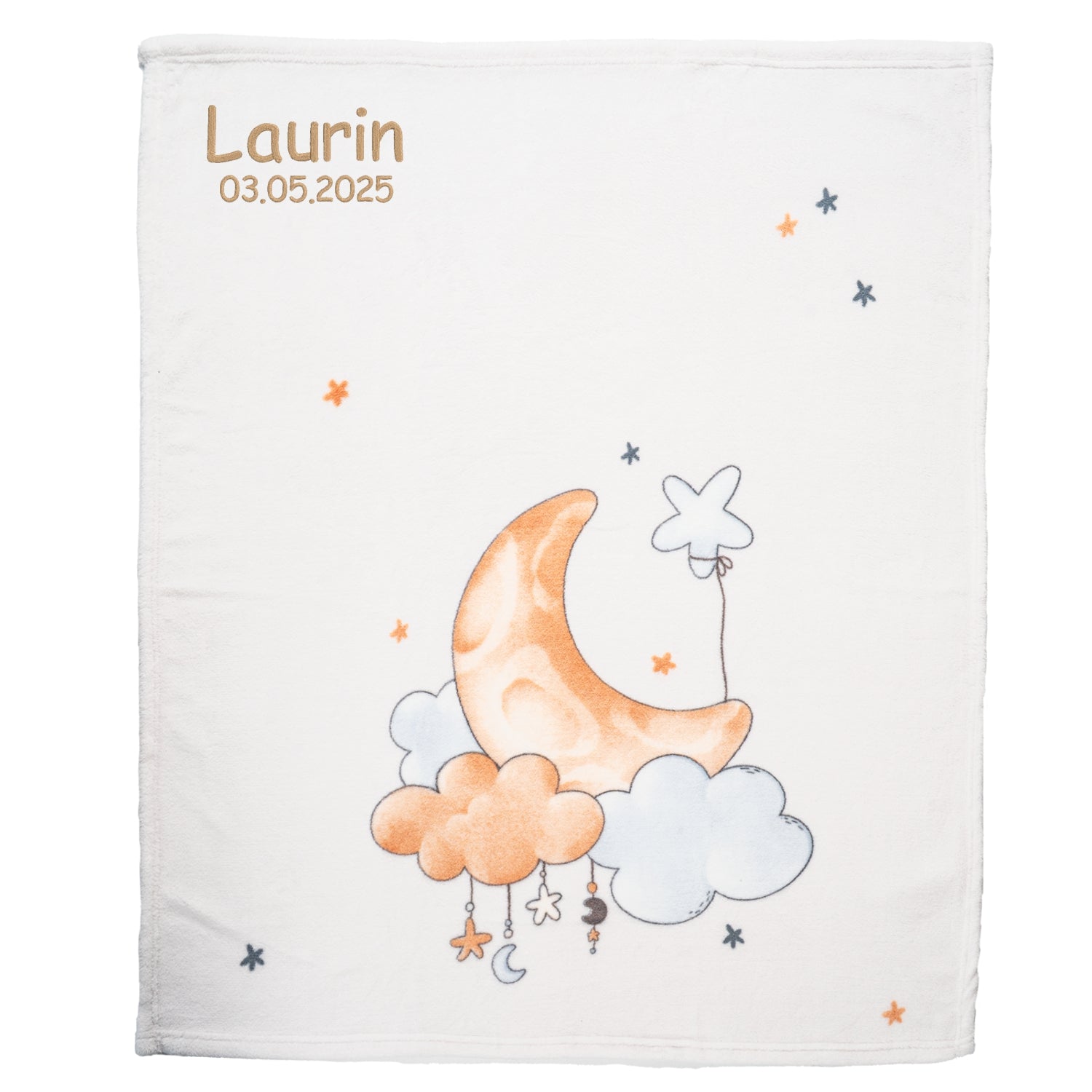 Babydecke mit Namen Mond und Sterne Motiv bestickt mit dem Namen Laurin