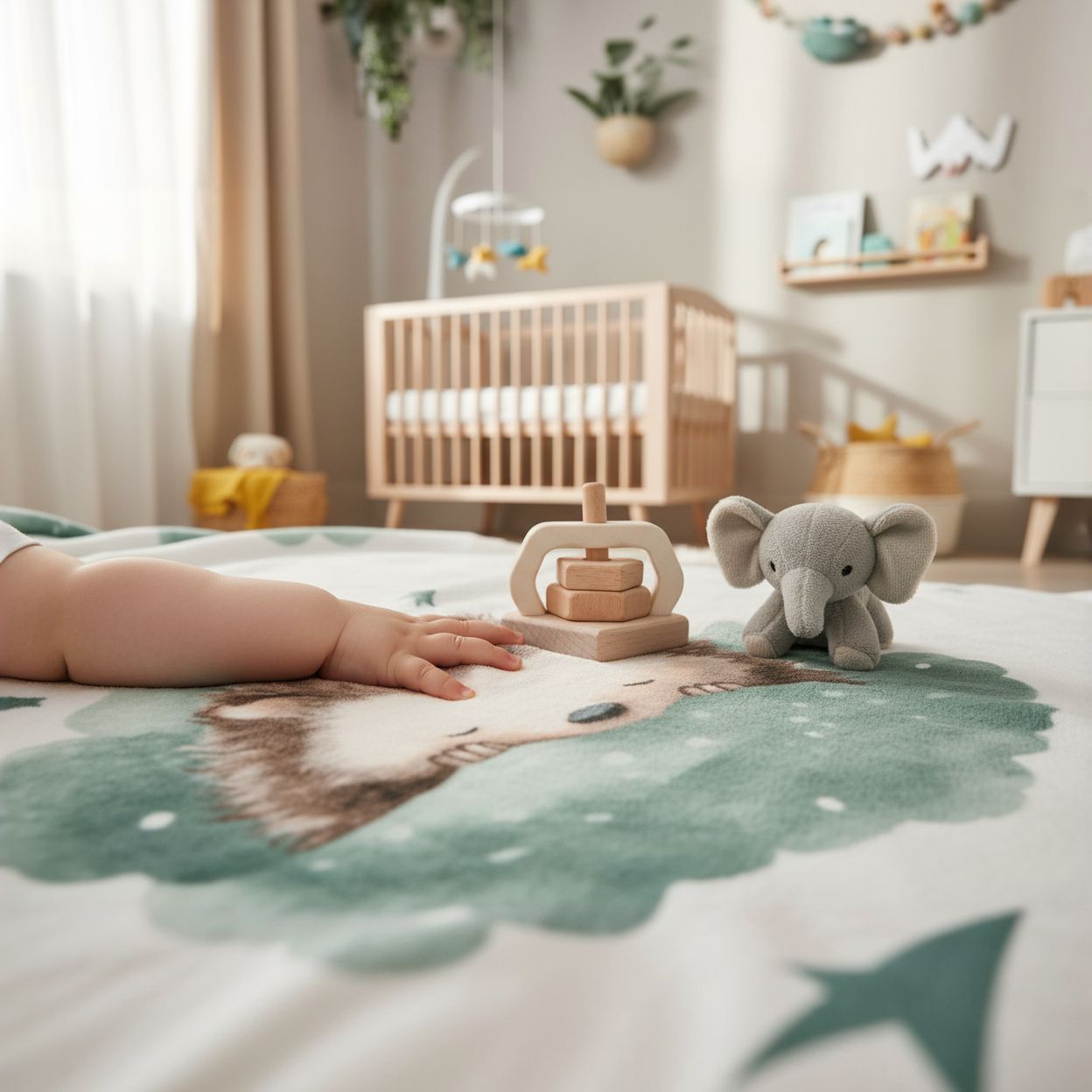 Decke im Kinder auf dem Boden liegend mit Igel Motiv