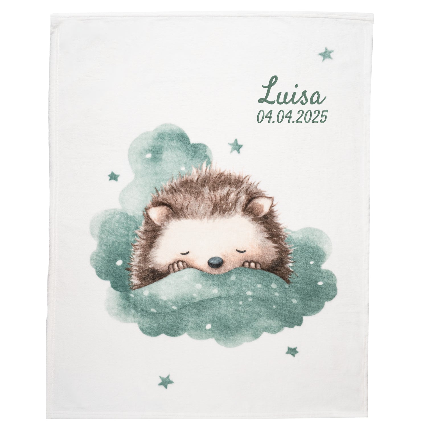 Babydecke Igel Motiv mit Namen bestickt Bespiel-Bild