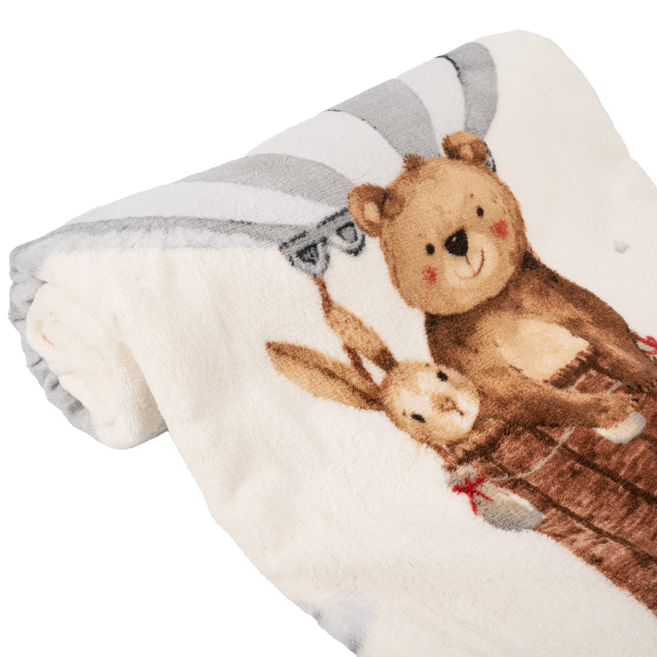 Detailansicht der Babydecke mit Namen und BallonfahrtMotiv