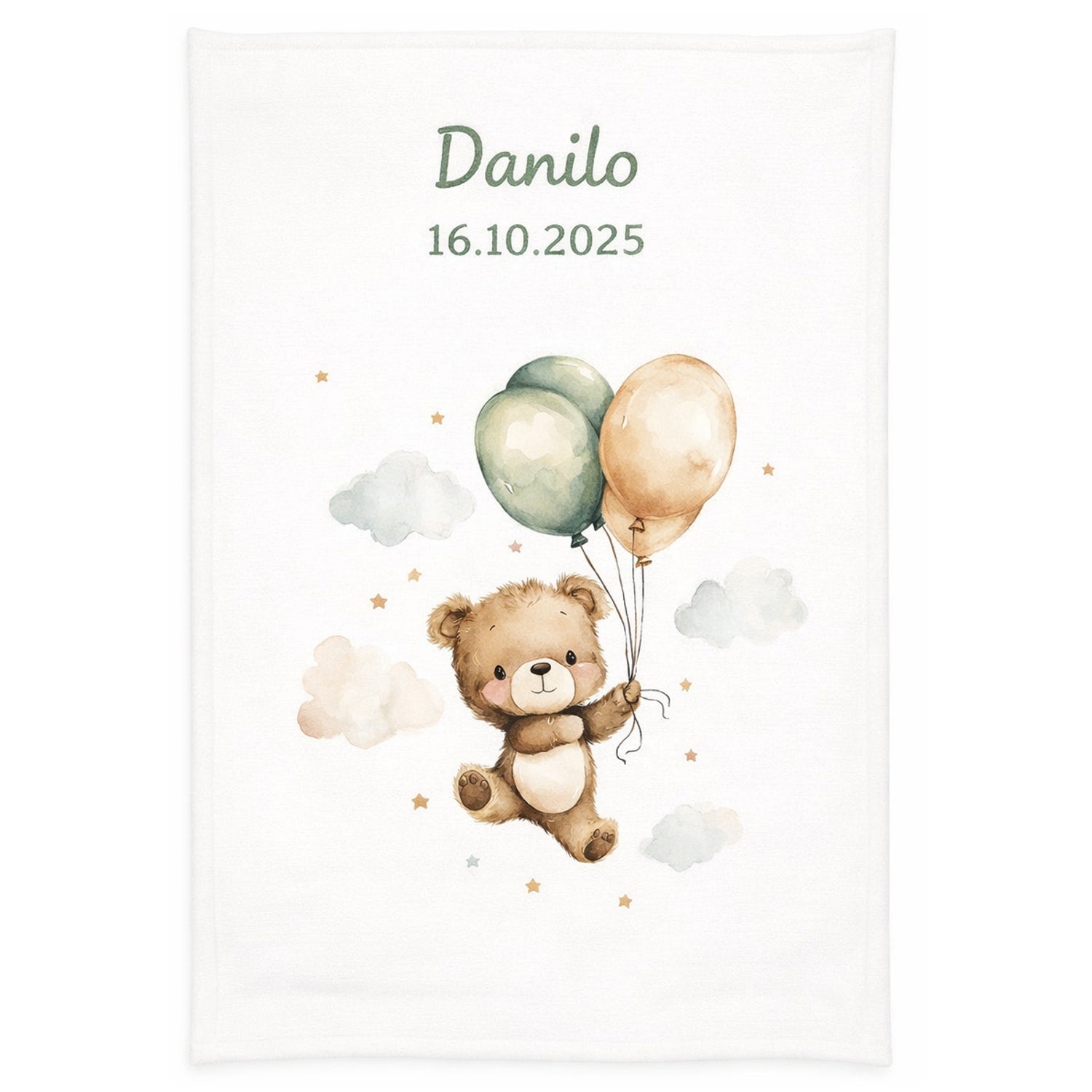 Babydecke Ballon Teddy ganze Ansicht mit Namen bestickt