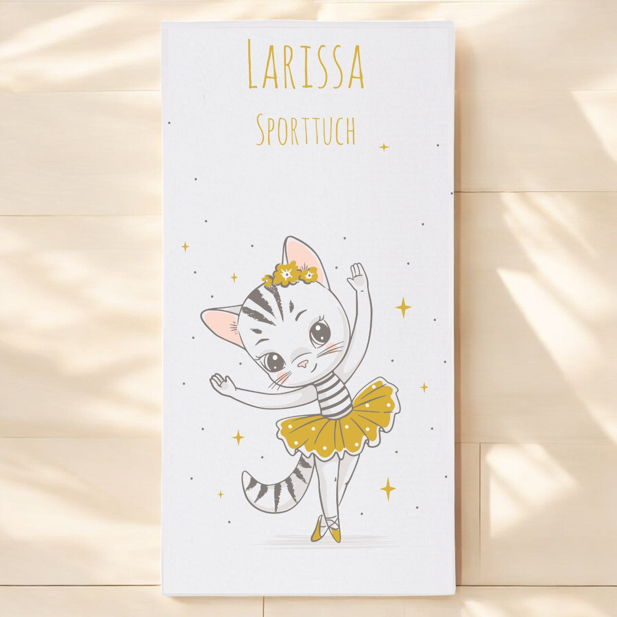 Bedrucktes Handtuch mit Katze als Ballerina und individuellem Namen