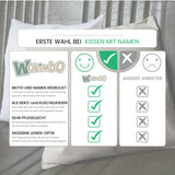 Wolimbo WSD Kissen mit Namen natur 40x40cm Bär auf Regenbogen - Leinen-Optik