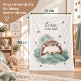 Babydecke mit Namen Kleiner Igel Motiv bestickt 75x100cm