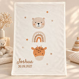 Personalisierte Little Friends Babydecke mit Bär, Regenbogen und Giraffe