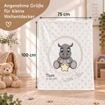 Babydecke mit Nashornmotiv in der Größe 75 x 100 cm