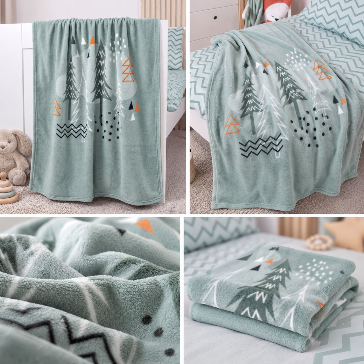 Detailansichten der Babydecke nordic forest 