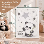 Weiße Panda-Kinderdecke mit Größenangabe 75 × 100 cm