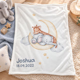 Babydecke mit Namen bestickt Tiere auf Mond 75x100cm