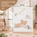 Personalisierte Waldfreunde Babydecke mit Fuchs und Igel in 75 x 100 cm