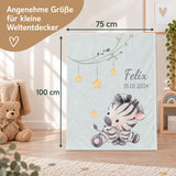 Personalisierte Babydecke mit Zebramotiv in der Größe 75 x 100 cm