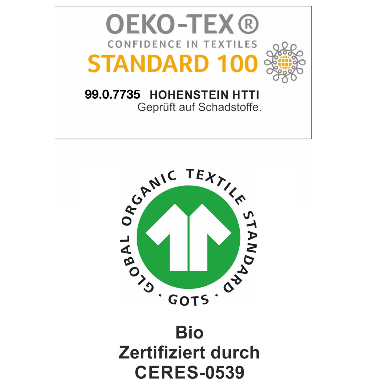 Schadstoffgeprüft nach OEKO-TEX und GOTS zertifizierung