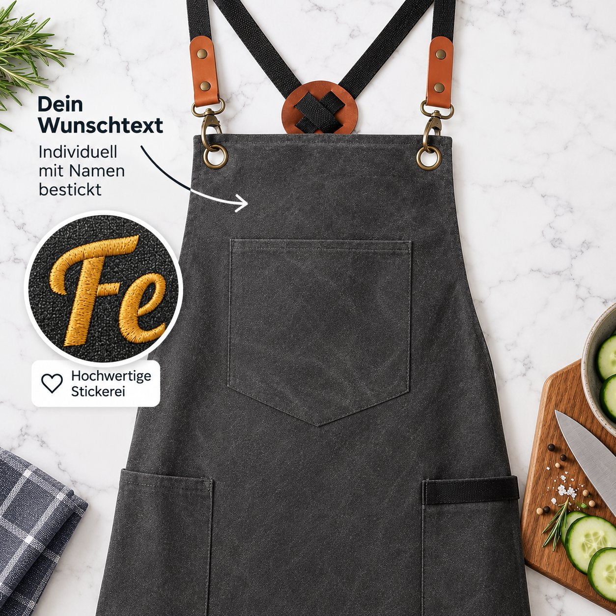 Vorlage für Canvas Kochschürze blanko in graphite mit karabiner haken