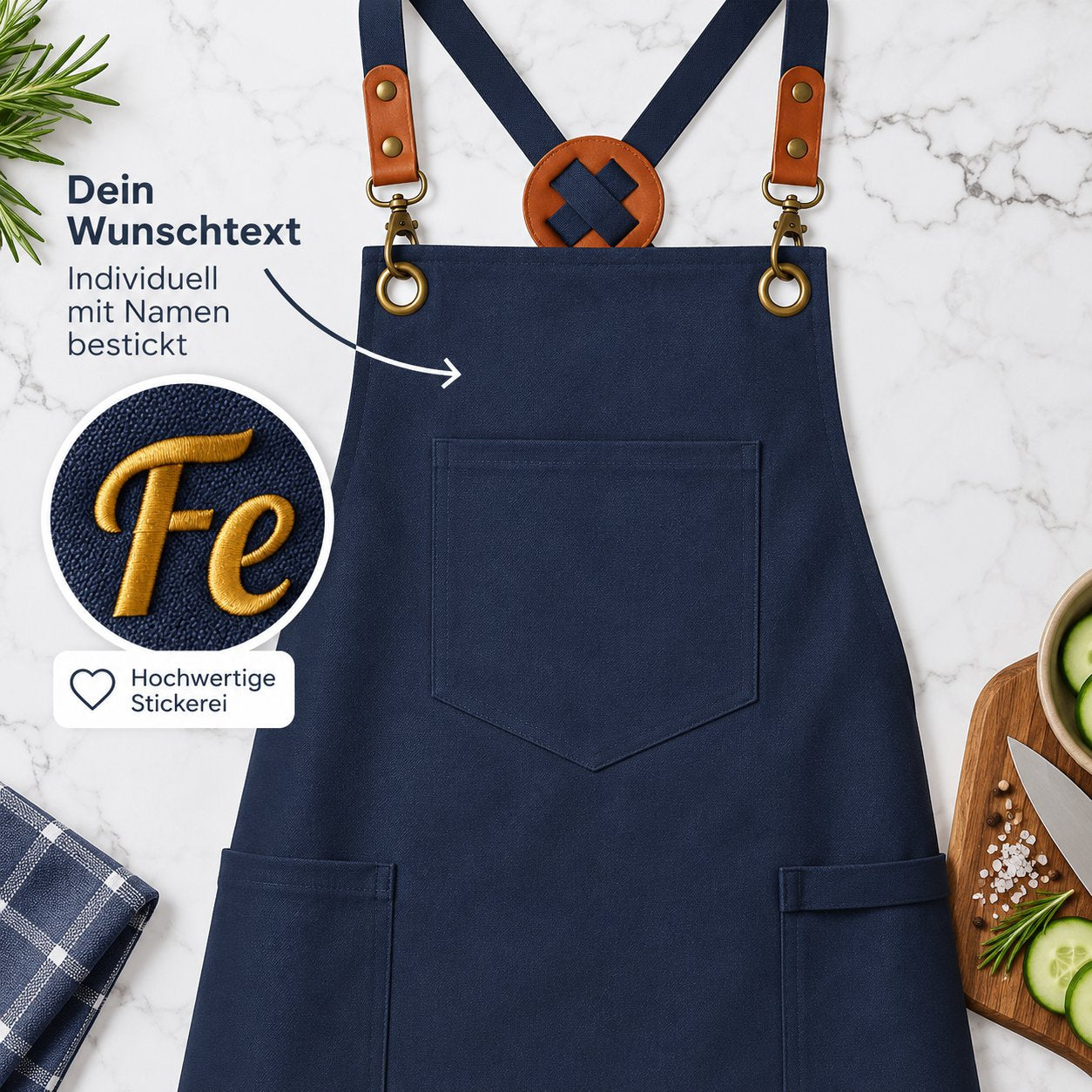 Vorlage für Canvas Kochschürze blanko in navy mit karabiner haken