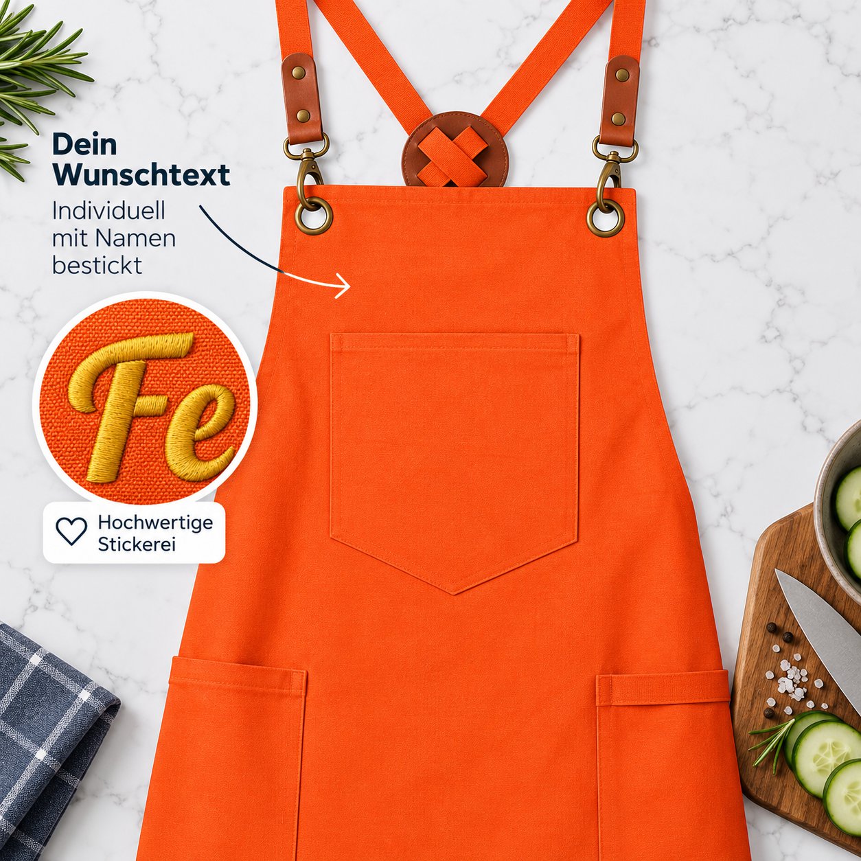 Vorlage für Canvas Kochschürze blanko in orange mit karabiner haken