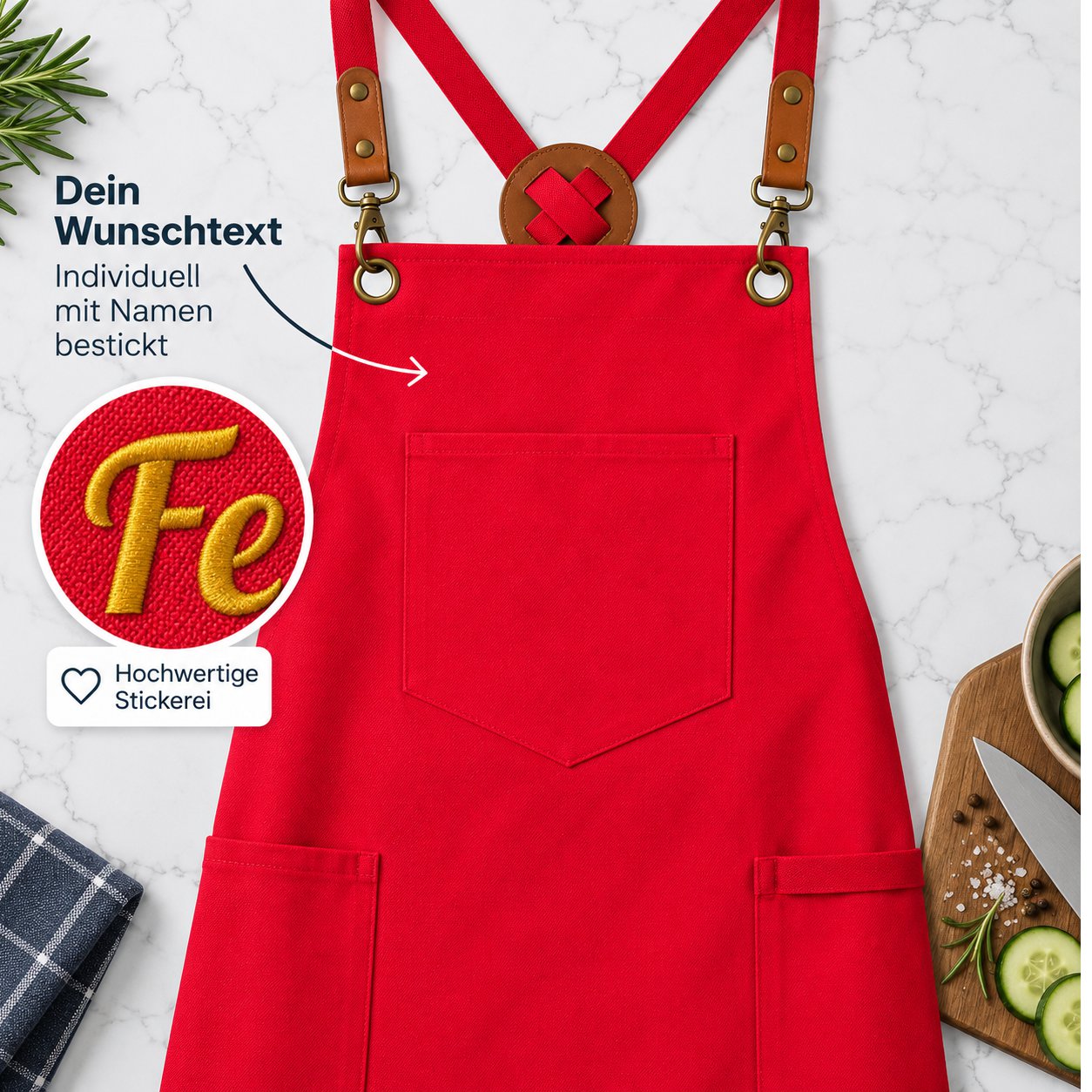 Vorlage für Canvas Kochschürze blanko in rot mit Karabiner Haken