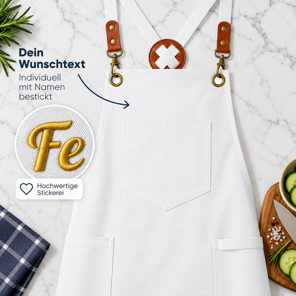 Vorlage für Canvas Kochschürze blanko in weiss mit karabiner haken