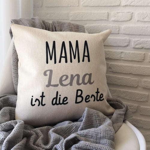 Kissen mit Namen bedruck und bestickt Beispiel