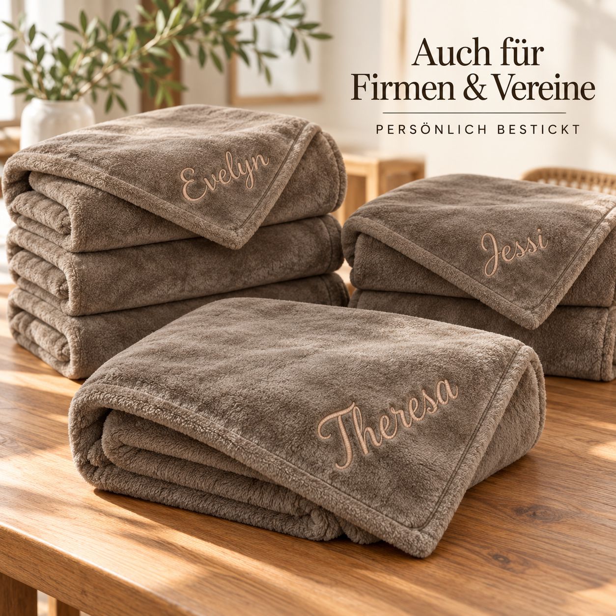 Wohndecken mit Namen bestickt für Firmen und Vereine als Geschenk