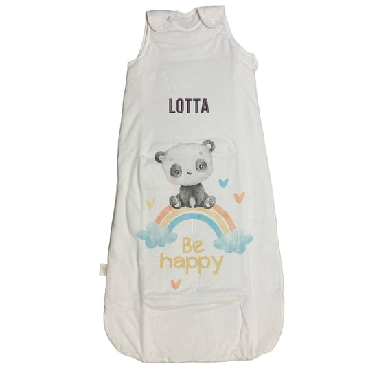 Be Happy Panda Schlafsack für Babys und Kinder mit Namen bestickt