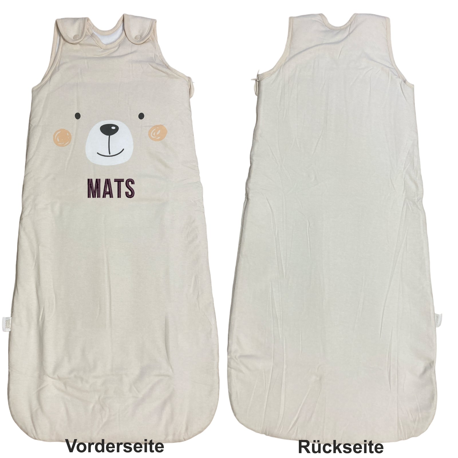 Vorder- und Rückseite vom Schlafsack mit Namen Motiv Little Bear
