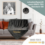 Decke mit Namen bestickt liegt auf Sofa von wolimbo