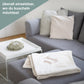 Kuscheldecke beige mit family time bestickt liegt auf dem Sofa von wolimbo